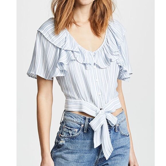 NWT Free People Rosemary Ruffle & Tie Front Top - Picture 1 of 6